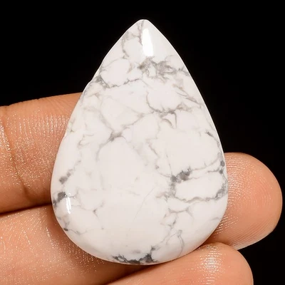 Natural Howlite Loose Gemstone Pear Shape Cabochon For Pendant 32 Ct 33X24X5 mm - Image 1 of 2