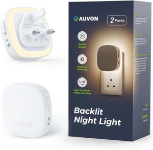 AUVON Night Light Plug in Wall, 2 Pack Backlit LED Motion Sensor White - Picture 1 of 8