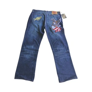 New Ed Hardy Jeans Mens 40x33 Baggy Christian Audigier Y2K Eagle U.S.A. Flag - Picture 1 of 15