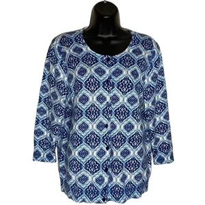 Talbots Cardigan Sweater Large Petite Blue 3/4 Sleeve Button Front Office Fitted - Picture 1 of 12
