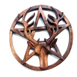 Hand Carved Teak Wood Deer Wall Art Round 12 inch Frame – Nature Inspired Decor - Picture 1 of 1
