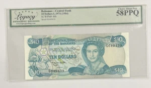 The Central Bank of the Bahamas Queen Elizabeth 10 Dollar 1984 58PPQ - Picture 1 of 3
