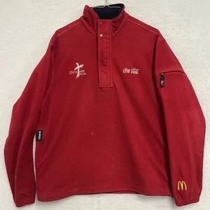 Vintage Mcdonalds Coca-Cola Coke Christian Foods Red Half Button Fleece Jacket M - Picture 1 of 6