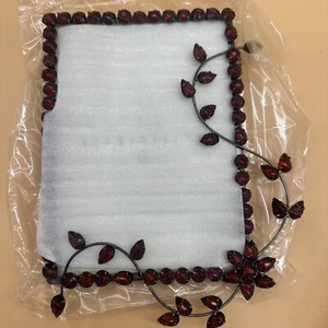 Pottery Barn Picture Frame Rhinestone Leaves Vines Floral Red Jewel 5x7 Open Box - Picture 1 of 7