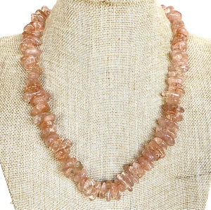 Artisan Chunky Polished Rose Quartz Necklace, 20-1/2" Long - Picture 1 of 7