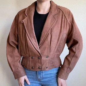 Vintage Womens Brown Wilsons Leather Cropped Biker Bomber Jacket Sz S Moto - Picture 1 of 12