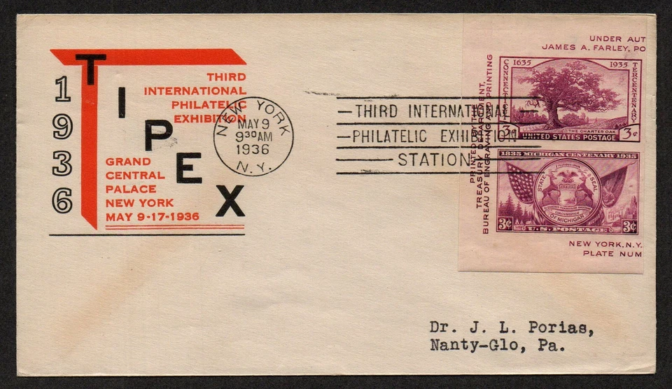 USA, SCOTT # 778, LINPRINT FDC COVER - TIPEX, PHILATELIC EXHIBITION, YEAR 1936 - Image 1 of 1