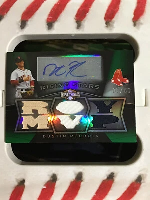 Dustin Pedroia MLB 2009 Topps Rising Stars ROY MVP Auto Relic Jersey Bat 09/50 - Image 1 of 2