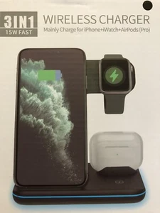 Waitiee Wireless Charger 15W 3 in 1 iPhone iWatch S1-S5 Air Pods 1-2 Pro New - Picture 1 of 12