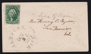 US 15 10c Washington w/ 4 Margins on Small Embossed Ladies Cover VF w/ PF Cert - Picture 1 of 3
