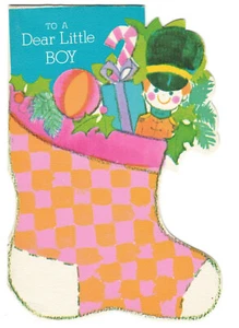 Biglietto Auguri Natale Vintage Ragazzo Calza Giocattolo Soldatino Pensieri Piacevoli - Foto 1 di 3