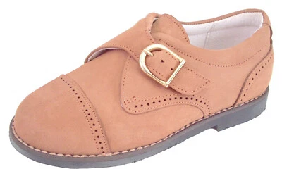 DE OSU - Zapatos de vestir europeos de cuero marrón tostado con correa de monje para niños - España Foto 1 de 4