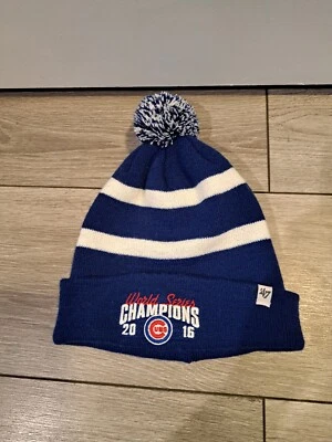 Chicago Cubs 2016 Serie Mundial Campeones Gorro Pom '47 Rayas Azul Invierno  Foto 1 de 3