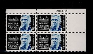 US Scott #1270, Plate Block #28148 1965 Fulton 5c FVF MNH Upper Right - Picture 1 of 1
