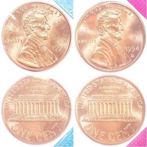 1994 P D Lincoln Memorial Cent BU US Mint Cello 2 Coin Penny Set