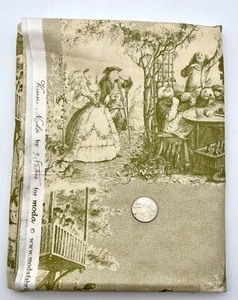 Moda 3 Sisters VIENNA NIGHTS Green on Tan Toile Print Fabric - 55"x44" (1.5 yds) - Picture 1 of 3