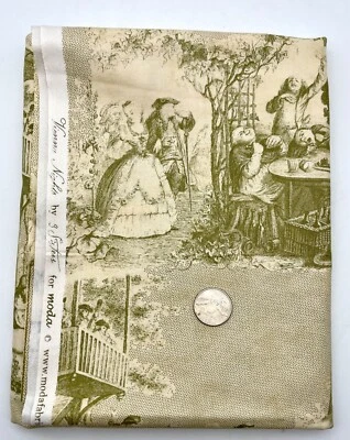 Moda 3 Sisters VIENNA NIGHTS Green on Tan Toile Print Fabric - 55"x44" (1.5 yds) - Image 1 of 3