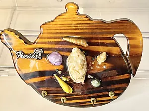 Llavero de madera en forma de tetera montaje en pared caracoles Florida 4 ganchos - Imagen 1 de 8