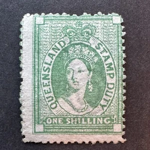 Queensland 1871 QV Postal Fiscal Duty 1s green MINT SG F18 Cat Value £160 Rare - Picture 1 of 2