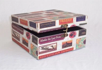 521 Massivholz Box mit Leinenoptik Schatzkiste Holzkiste Holzbox ca 21x21x11 cm - Bild 1 von 4