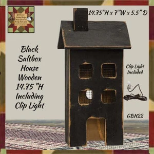 Black Saltbox House 14.75"H Distressed & Lighted - Picture 1 of 3