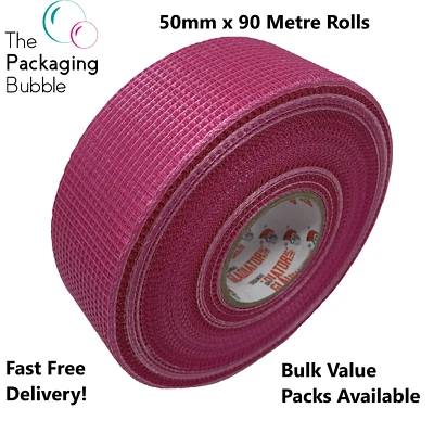 Scrim Plasterboard Fibreglass Mesh Pink Tape Ultimate Self Adhesive 50mm x 90m - Image 1 of 4