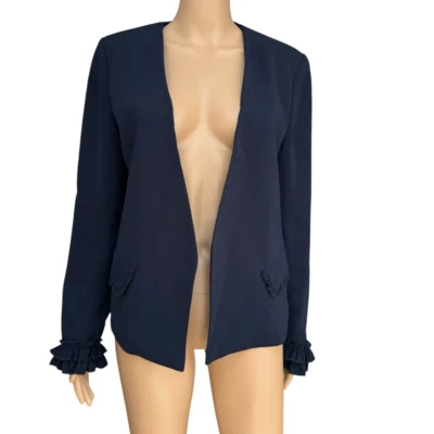 Blazer Adrienne Vittadini Azul Marino Sin Cuello Detalle Volantes Talla S Foto 1 de 4