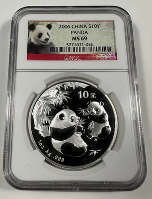 2006 SILVER PANDA  10 YUAN ~ NGC MS69 ~ BETTER DATE ~ SPECIAL LABEL! - Image 1 of 2