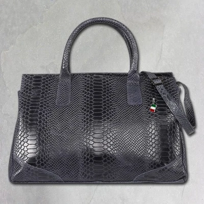 Florence Femmes Sac à Anses Cuir Véritable Tote Sac Bleu Relief Serpent - Photo 1/4