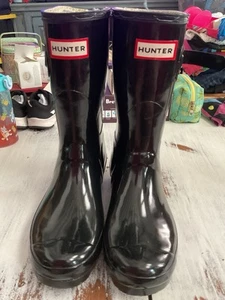 Hunter Original Tall Gloss Women's Rain Boots Black US Size 8 - Picture 1 of 13