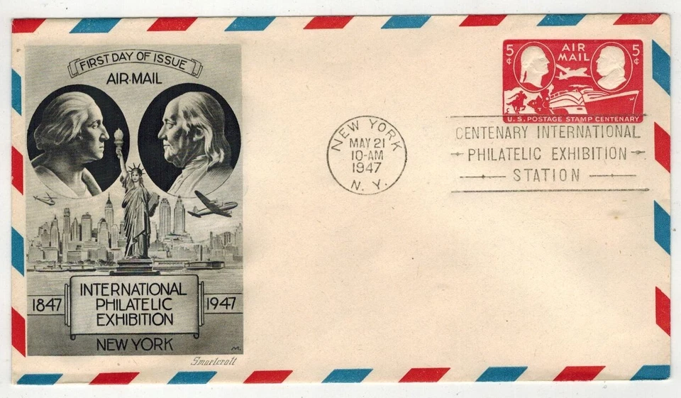 1947 AIRMAIL STATIONERY FDC UC17 CIPEX EXHIBITION G WASHINGTON BEN FRANKLIN - Image 1 of 1