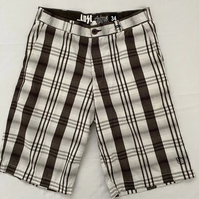 Pantalones Cortos Chinos Lost Enterprises Hombres Talla 34 Marrón Blanco 12” Entrepierna Relax Y2K Urbano Foto 1 de 4