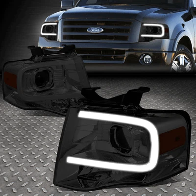 FOR 07-14 FORD EXPEDITION FRONT BUMPER LED DRL PROJECTOR HEADLIGHT SMOKED/AMBER - Image 1 of 4