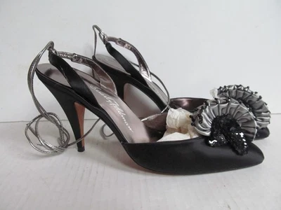 Beverly Feldman Zapatos Negro Zapatos de salón con volantes Vamp Plata Tobillo Envoltura 8 Foto 1 de 4