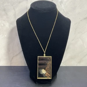 Vintage Dried Moth And Flowers Pendant Necklace Goldtone MCM - Picture 1 of 7