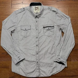 Jnco Button Up Shirt Mens L Black Stripe Long Sleeve Train Conductor Military - Picture 1 of 10