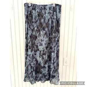 Vintage Maxirock 2x blau Chiffon dunkel Blumen Boho Grunge Fee Whimsigoth Y2K - Bild 1 von 10