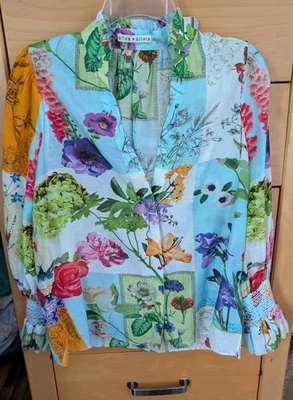 Alice & Olivia Ilan Floral Smocked Sleeve blouse Sz Medium  - Image 1 of 4