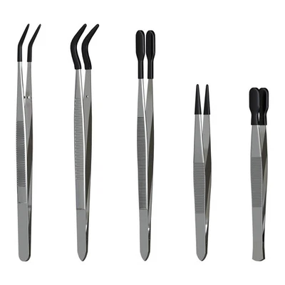 Entomology Forceps Set [5 Pcs]  Stainless Steel Precision Rubber Tip Tweezers - Image 1 of 4