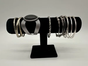 Lot Of 5 VTG Silver Tone Cuff & Bangle Bracelets  - Picture 1 of 6