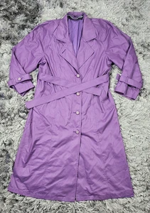 Vintage London Fog Wamsutta Trench Coat Duster Women 12 Petite Purple Lined Rain - Picture 1 of 21