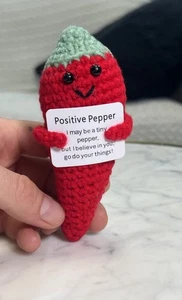 Handmade Crochet Positive Chilli Pepper Emotional Support Desktop Gift - Picture 1 of 1