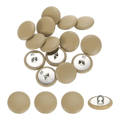 15Pcs Leather Covered Buttons, 20mm 32L Round Metal Shank Buttons, Khaki - Image 1 of 4