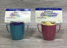 Set of 2 Gerber Graduates Blue/Red Plastic 2-Handed Cups 6 oz. Dishwasher Safe