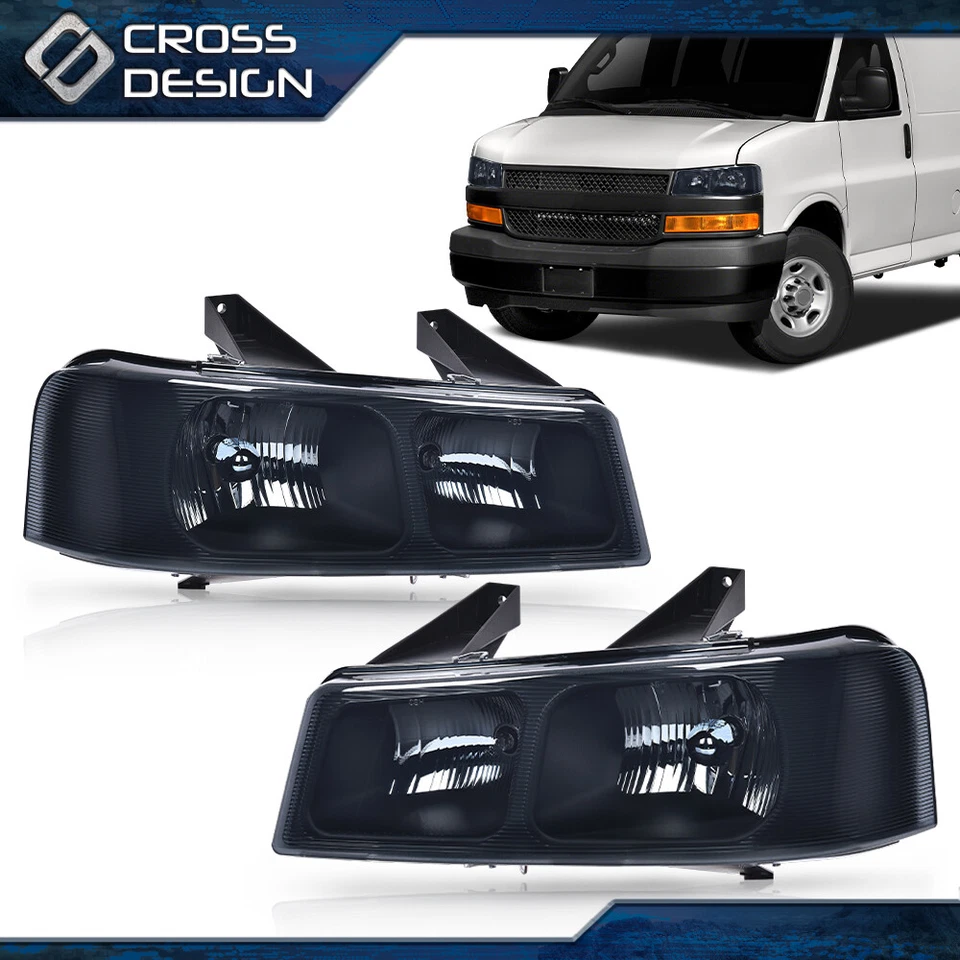 Par de faros de humo/cromo aptos para camioneta Chevy Express GMC Savana 2003-2019 Foto 1 de 4