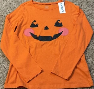 CARTER'S Kids Girls Size 14 Orange Long Sleeved T Shirt Halloween Pumpkin NWT - Picture 1 of 4