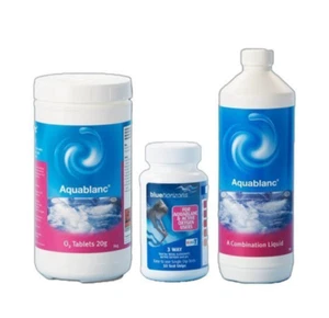 Aquablanc 1kg O2 Tablets 1ltr Combination Liquid 50 Test Strips Hot Tub Spa Tubs - Picture 1 of 1