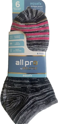 6 Pairs Gold Toe All Pro Aquafx Gray Pattern No Show Socks Shoe Sz 4-10 - Image 1 of 4