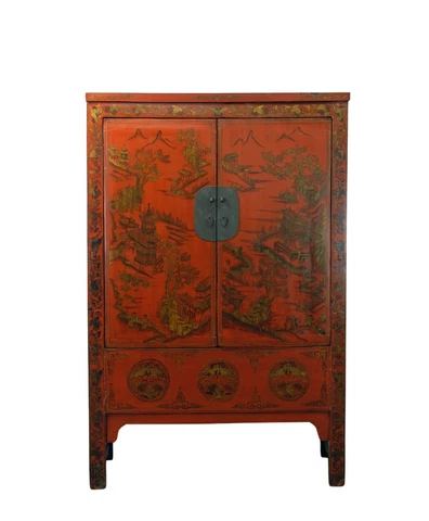 Antique Red Chinese Chinoiserie-Style Cabinet Cover