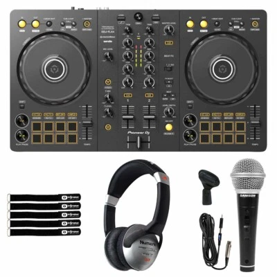 Pioneer DDJ-FLX4 2-Channel Serato Lite Rekordbox DJ Controller, Headphones & Mic